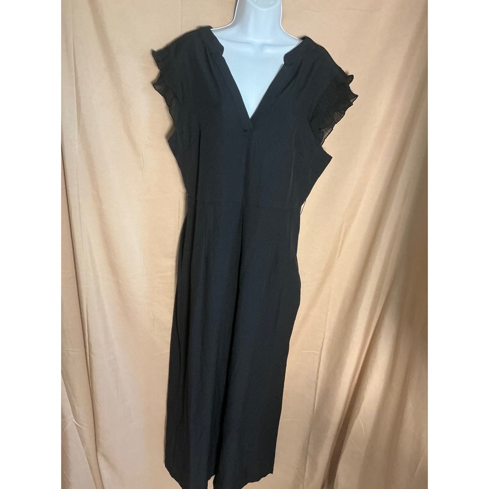 Shien Jumpsuit Women Large Black Excellent Ruffle Sleeve V-Neck Wide Leg